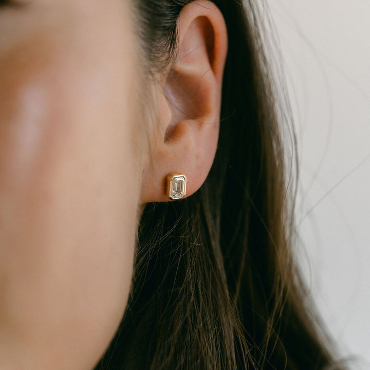 Emerald Cut Diamond Bezel Studs