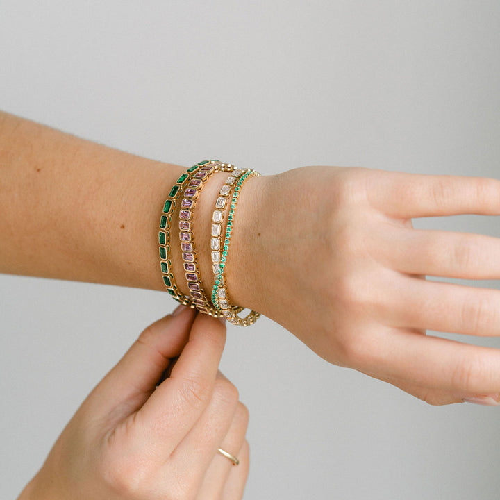 Emerald Cut East-West Diamond Bezel Tennis Bracelet