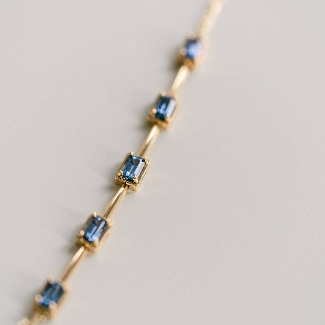 Emerald Cut East-West Blue Sapphire Gallery Bracelet