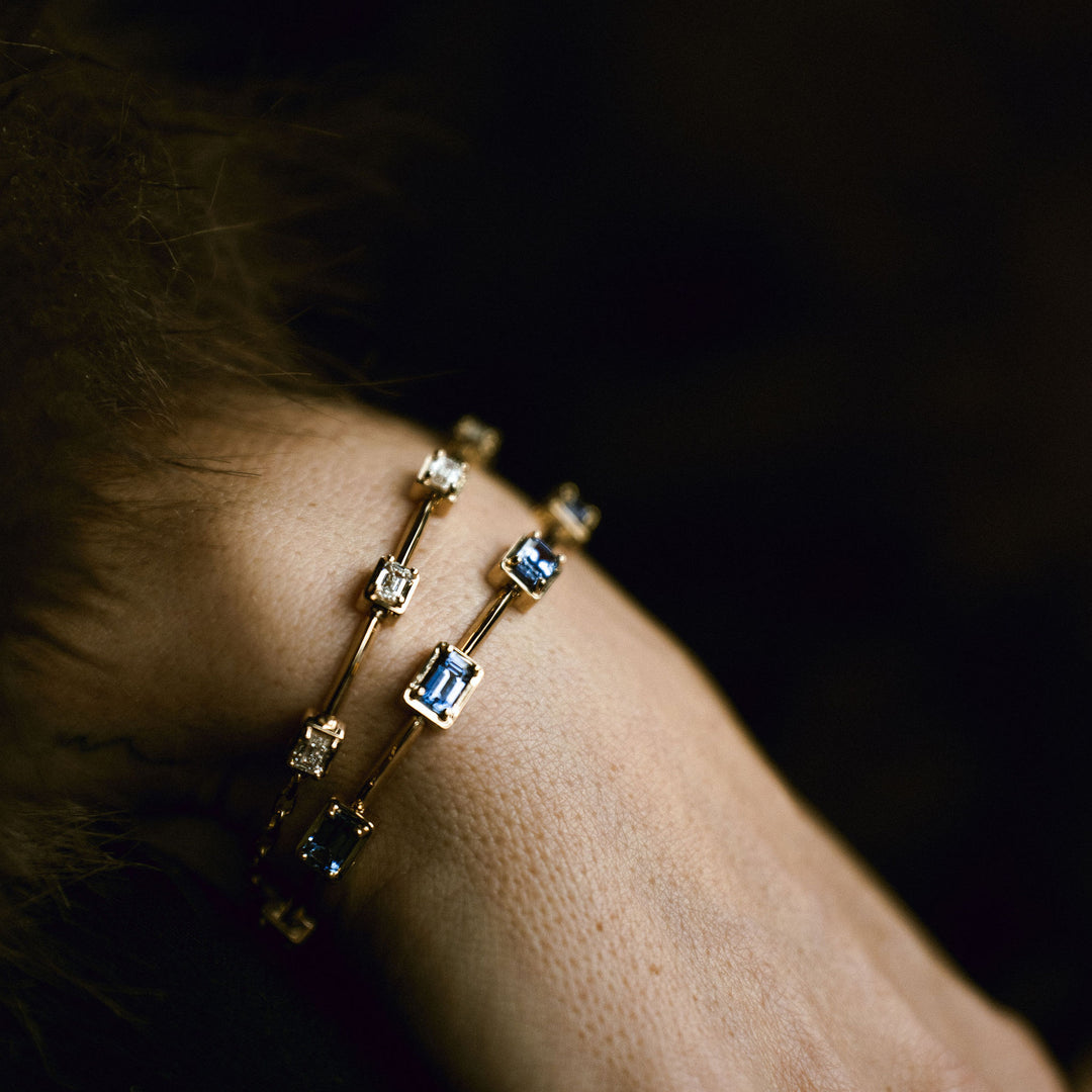 Emerald Cut East-West Blue Sapphire Gallery Bracelet