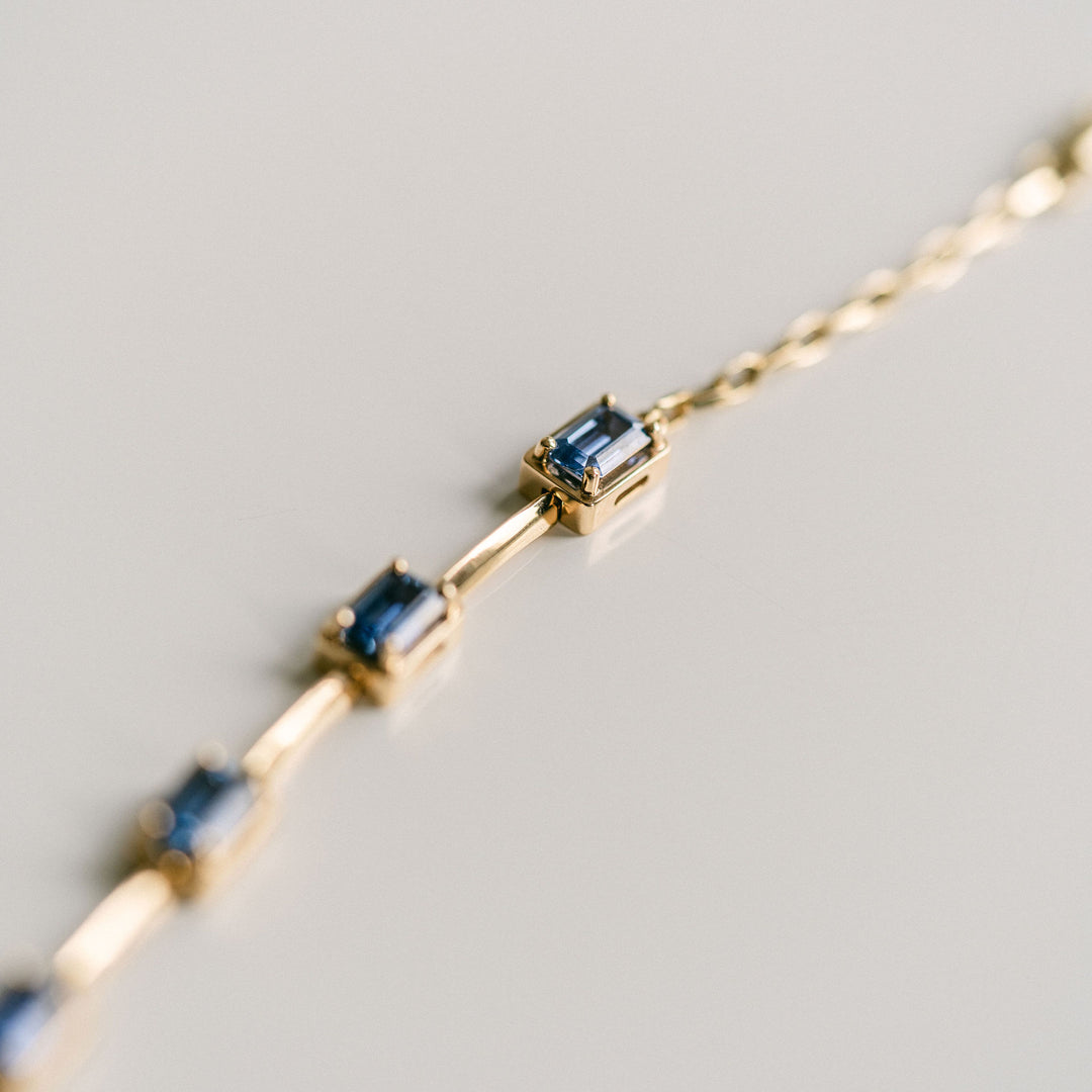 Emerald Cut East-West Blue Sapphire Gallery Bracelet
