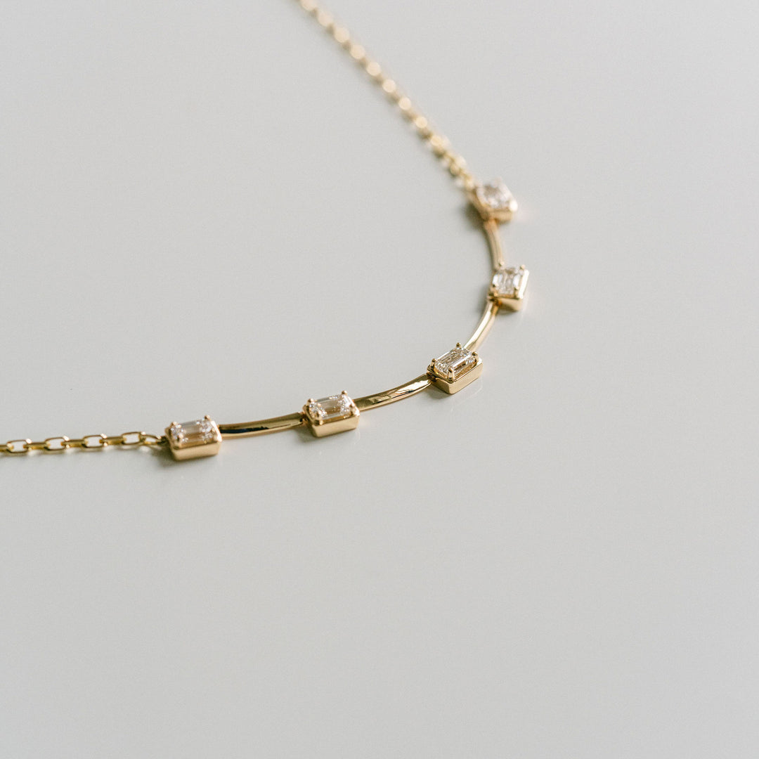 Emerald Cut East-West Diamond Gallery Necklace