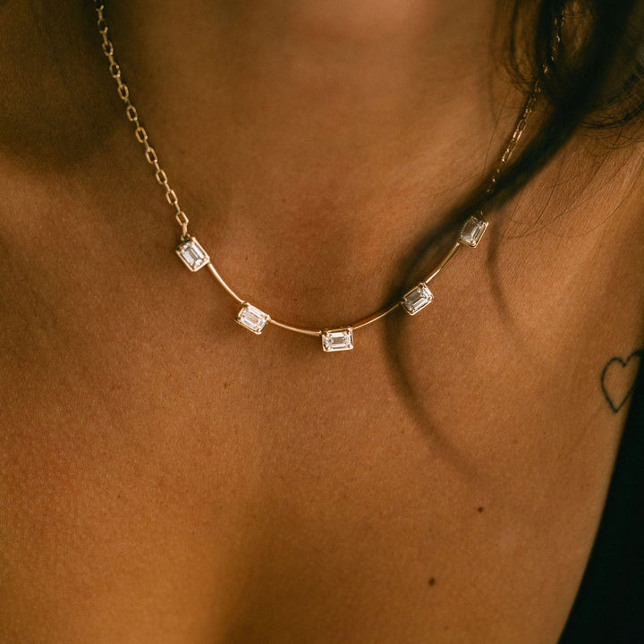 Emerald Cut East-West Diamond Gallery Necklace