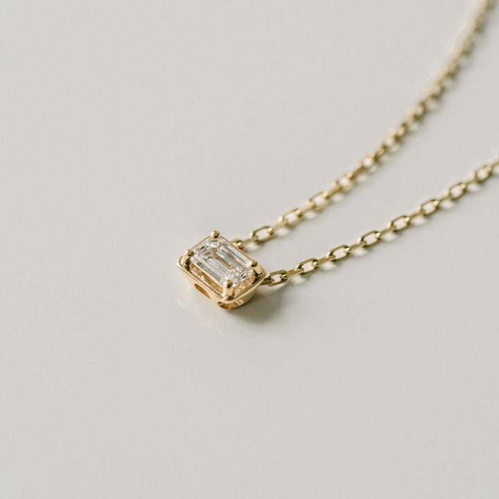 Emerald Cut East-West Framed Diamond Slider Necklace