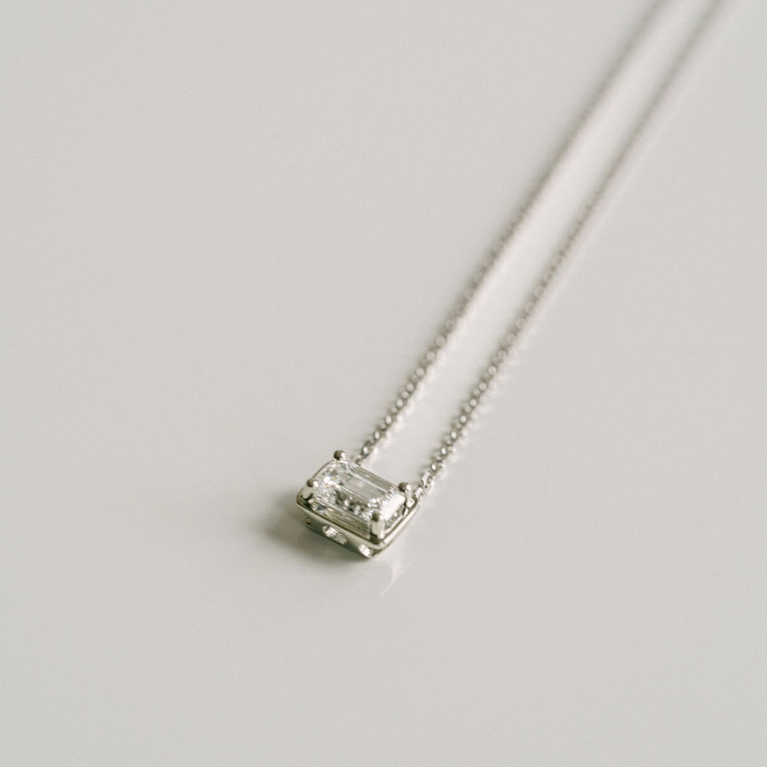 Emerald Cut East-West Framed Diamond Slider Necklace