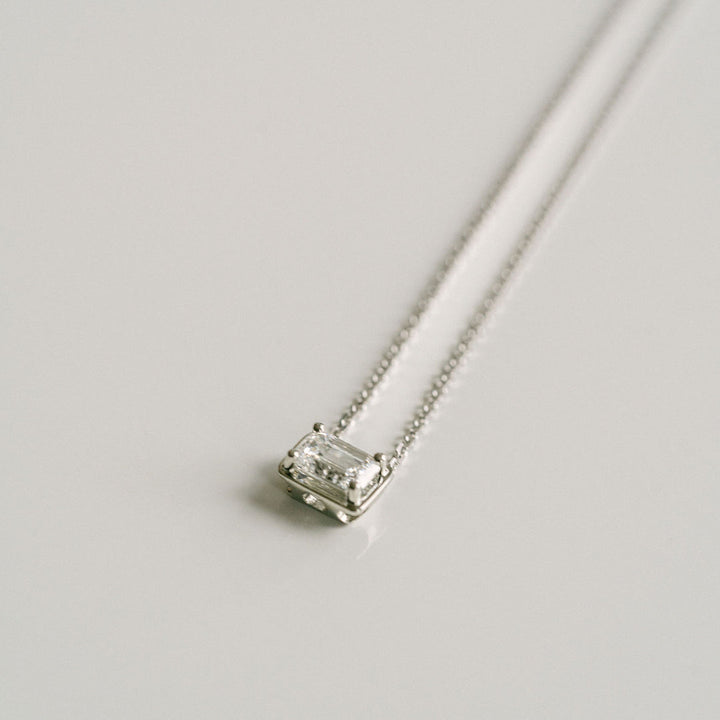 Emerald Cut East-West Framed Diamond Slider Necklace