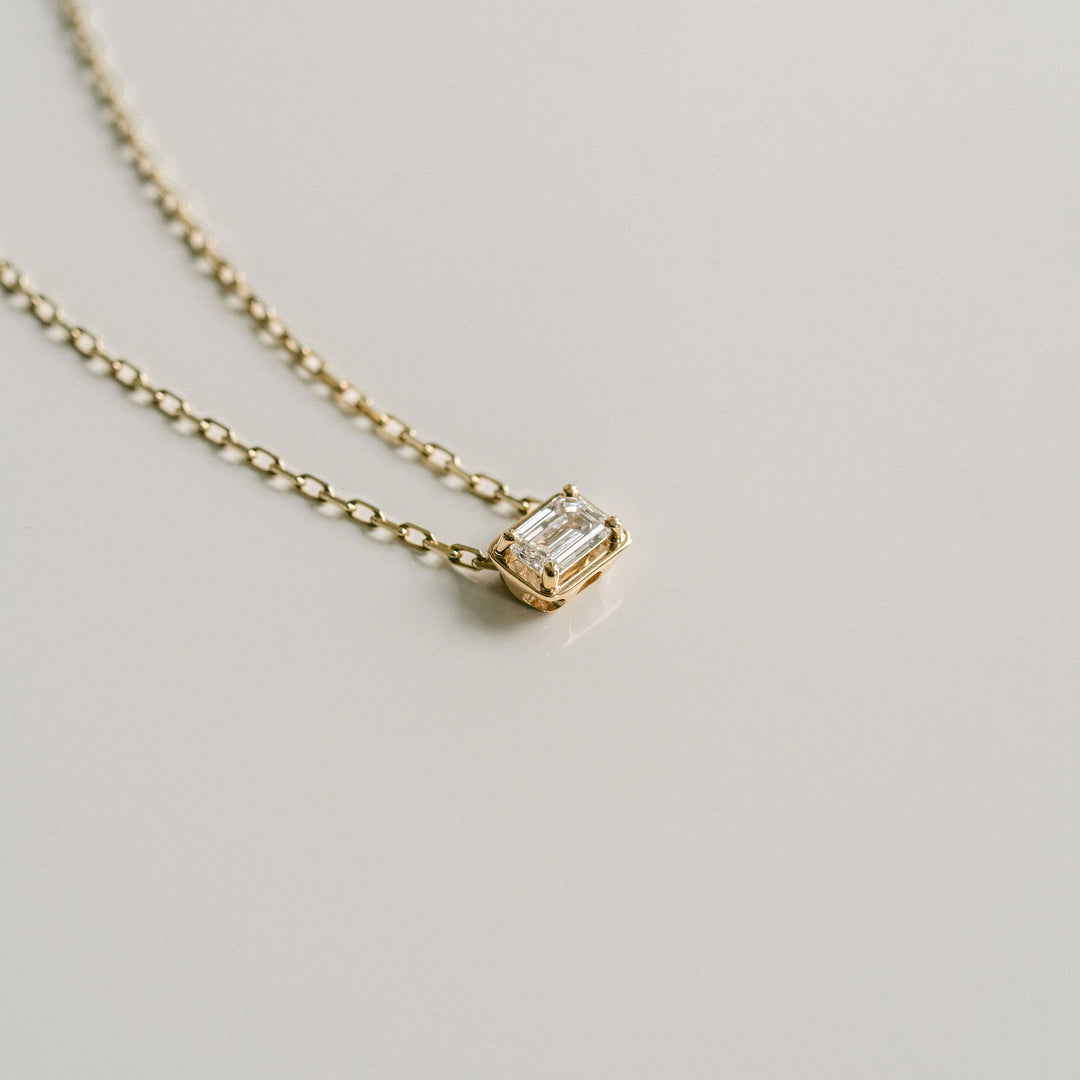 Emerald Cut East-West Framed Diamond Slider Necklace
