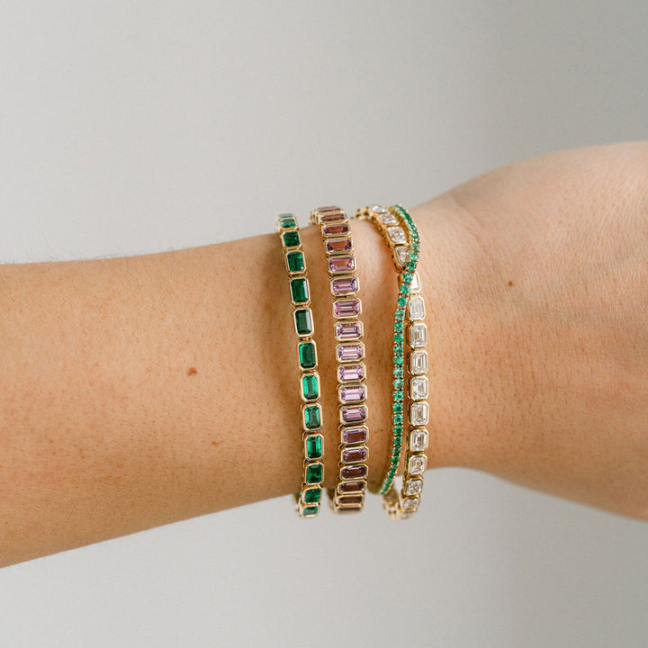 Emerald Cut Emerald East-West Bezel Tennis Bracelet