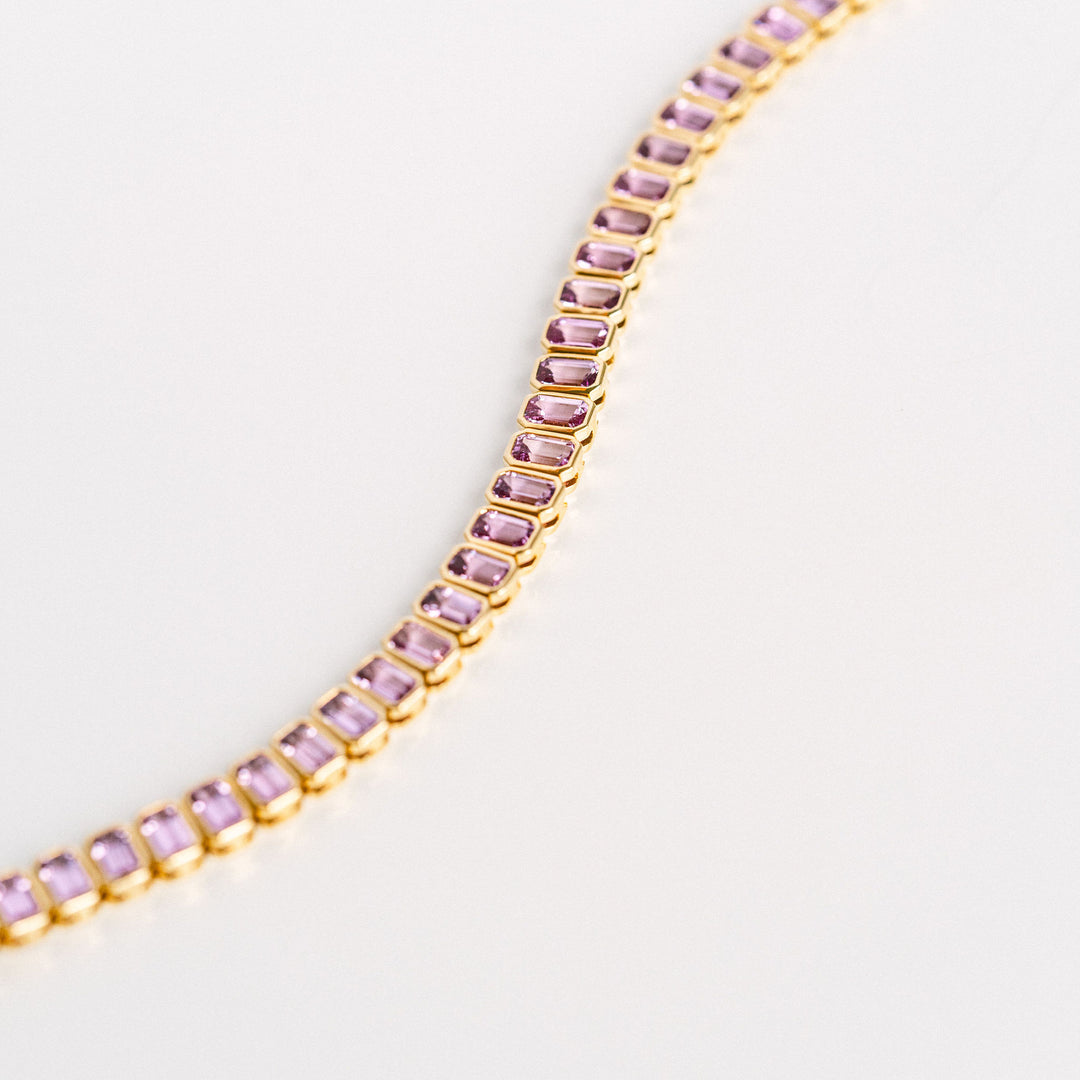 Emerald Cut Pink Sapphire Bezel Tennis Bracelet