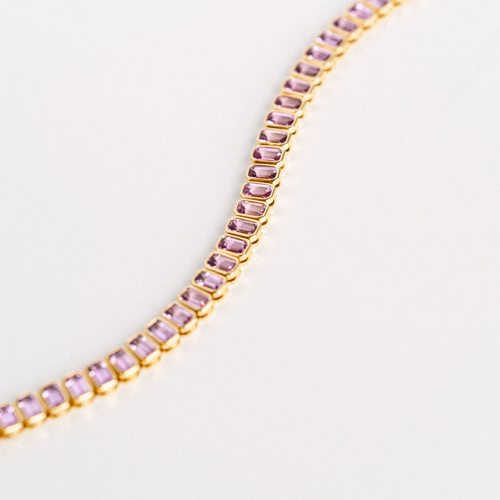 Emerald Cut Pink Sapphire Bezel Tennis Bracelet