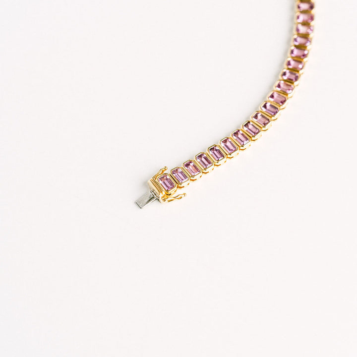 Emerald Cut Pink Sapphire Bezel Tennis Bracelet