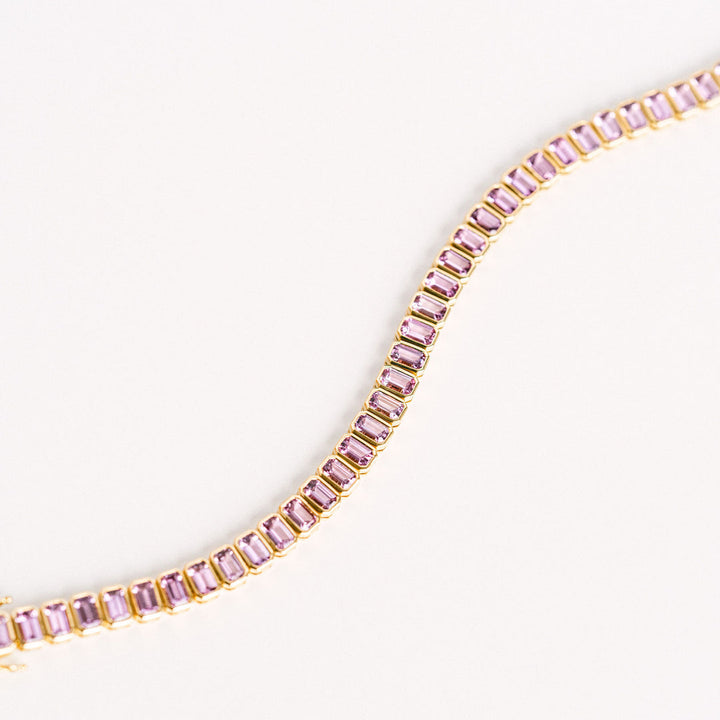 Emerald Cut Pink Sapphire Bezel Tennis Bracelet