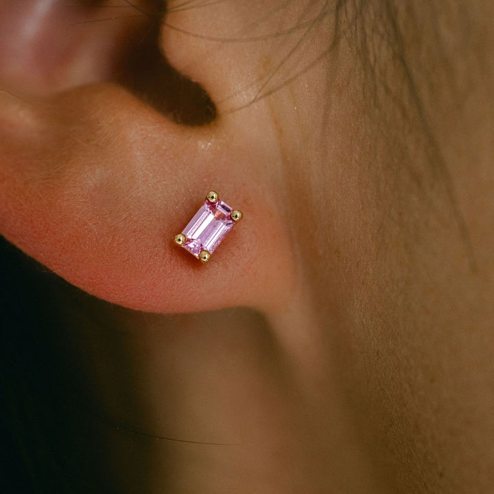 Emerald Cut Pink Sapphire Studs