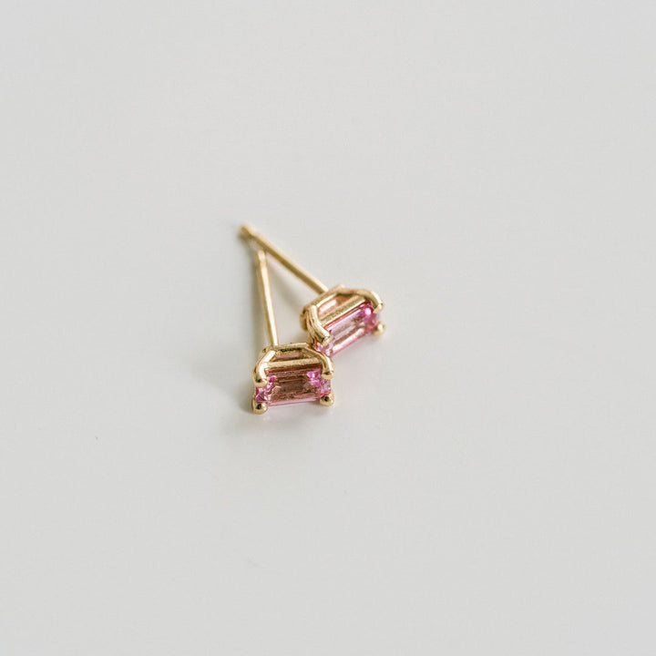Emerald Cut Pink Sapphire Studs