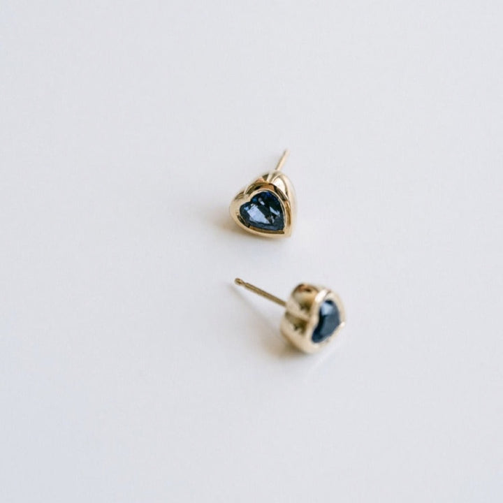Heart Shape Blue Sapphire Bezel Studs