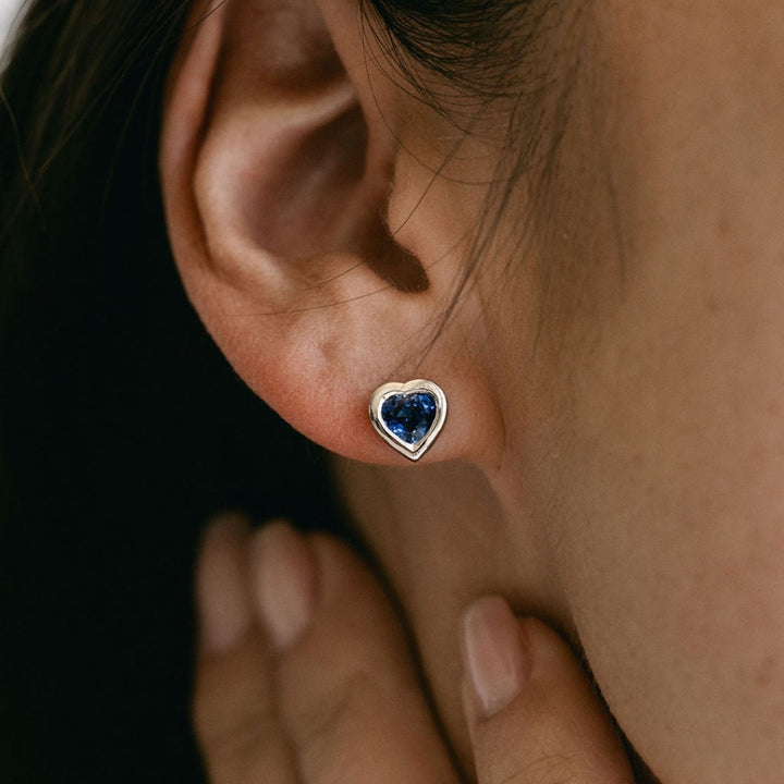 Heart Shape Blue Sapphire Bezel Studs