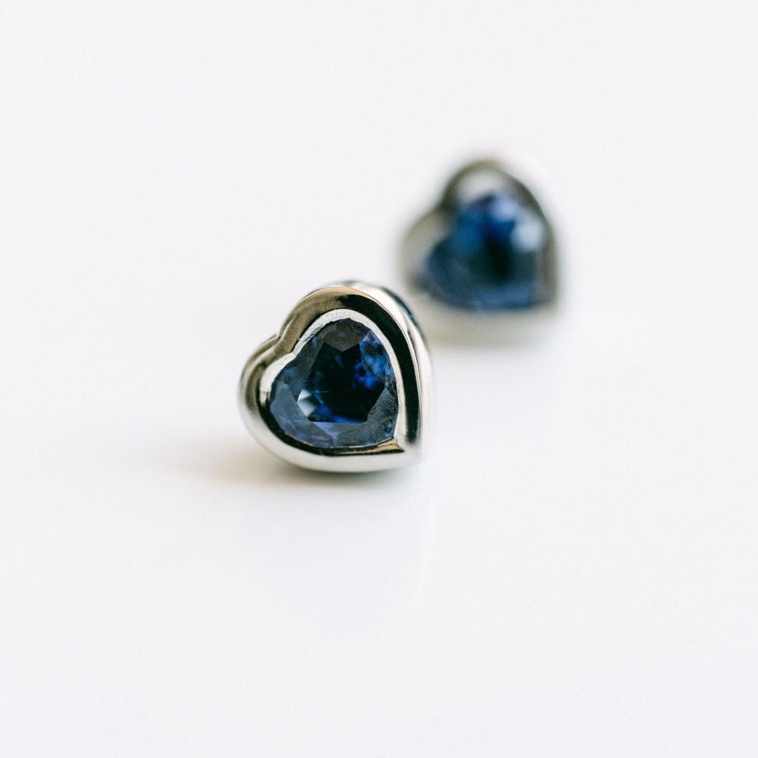 Heart Shape Blue Sapphire Bezel Studs