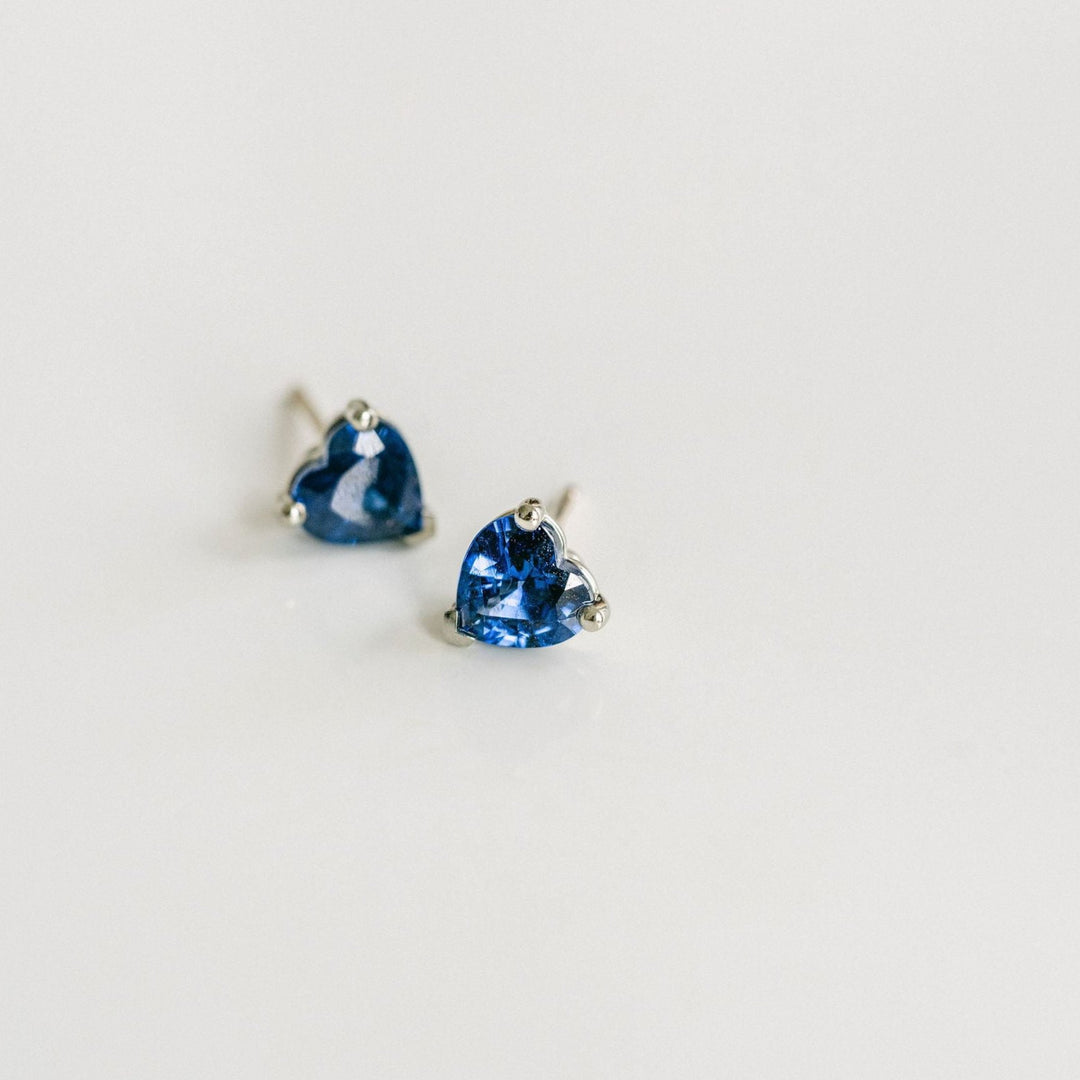 Heart Shape Blue Sapphire Studs