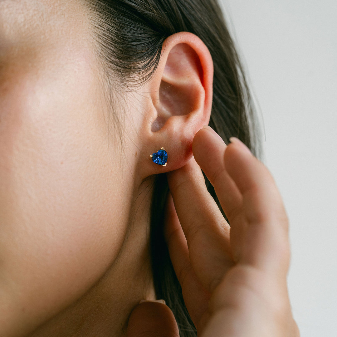 Heart Shape Blue Sapphire Studs