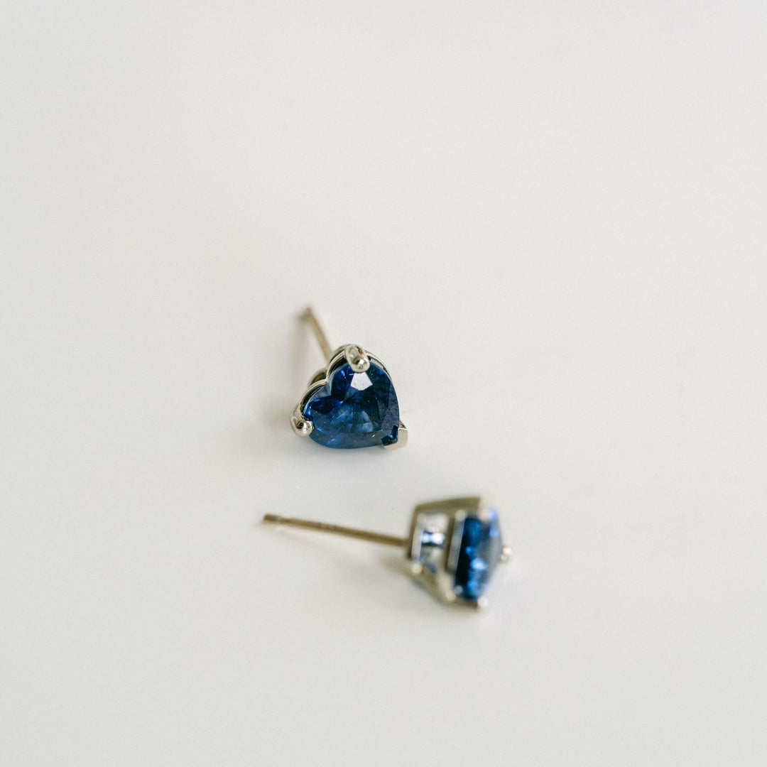 Heart Shape Blue Sapphire Studs