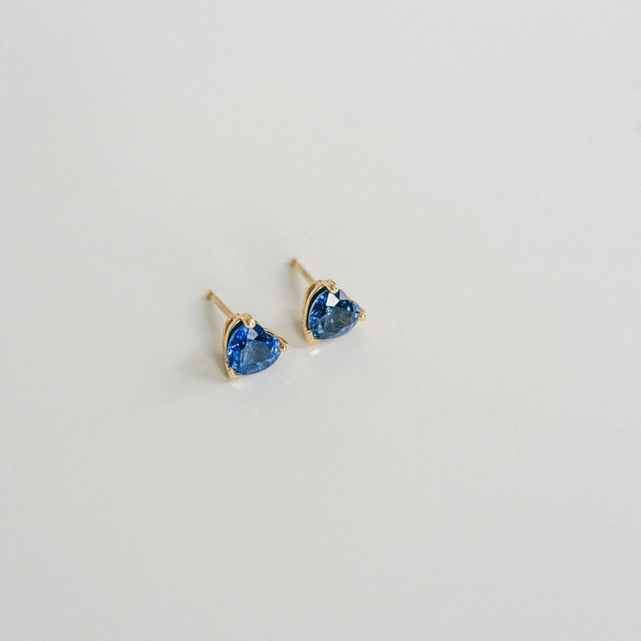 Heart Shape Blue Sapphire Studs