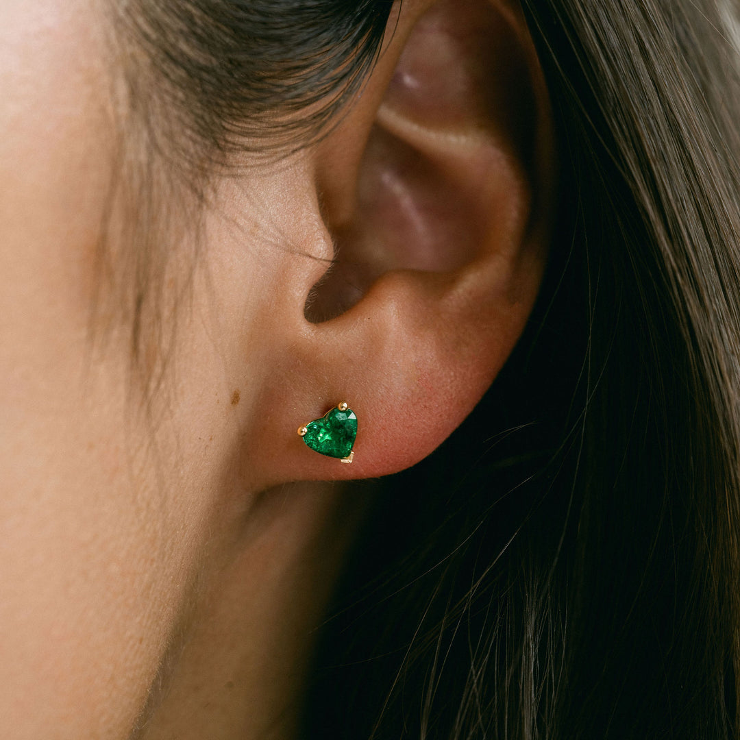 Heart Shape Emerald Studs