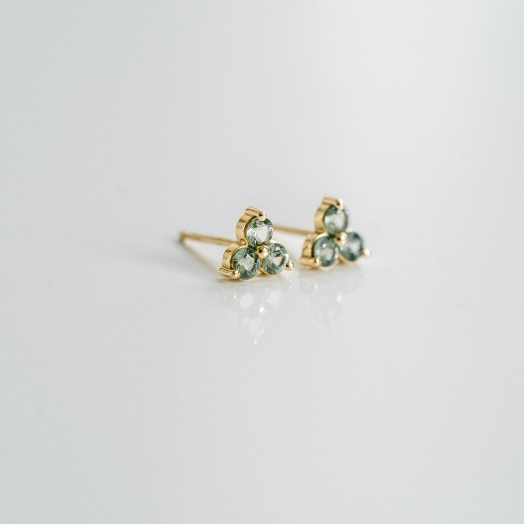 Round Light Green Sapphire Cluster Studs