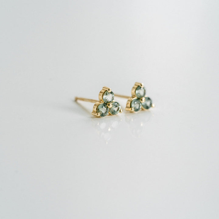 Round Light Green Sapphire Cluster Studs
