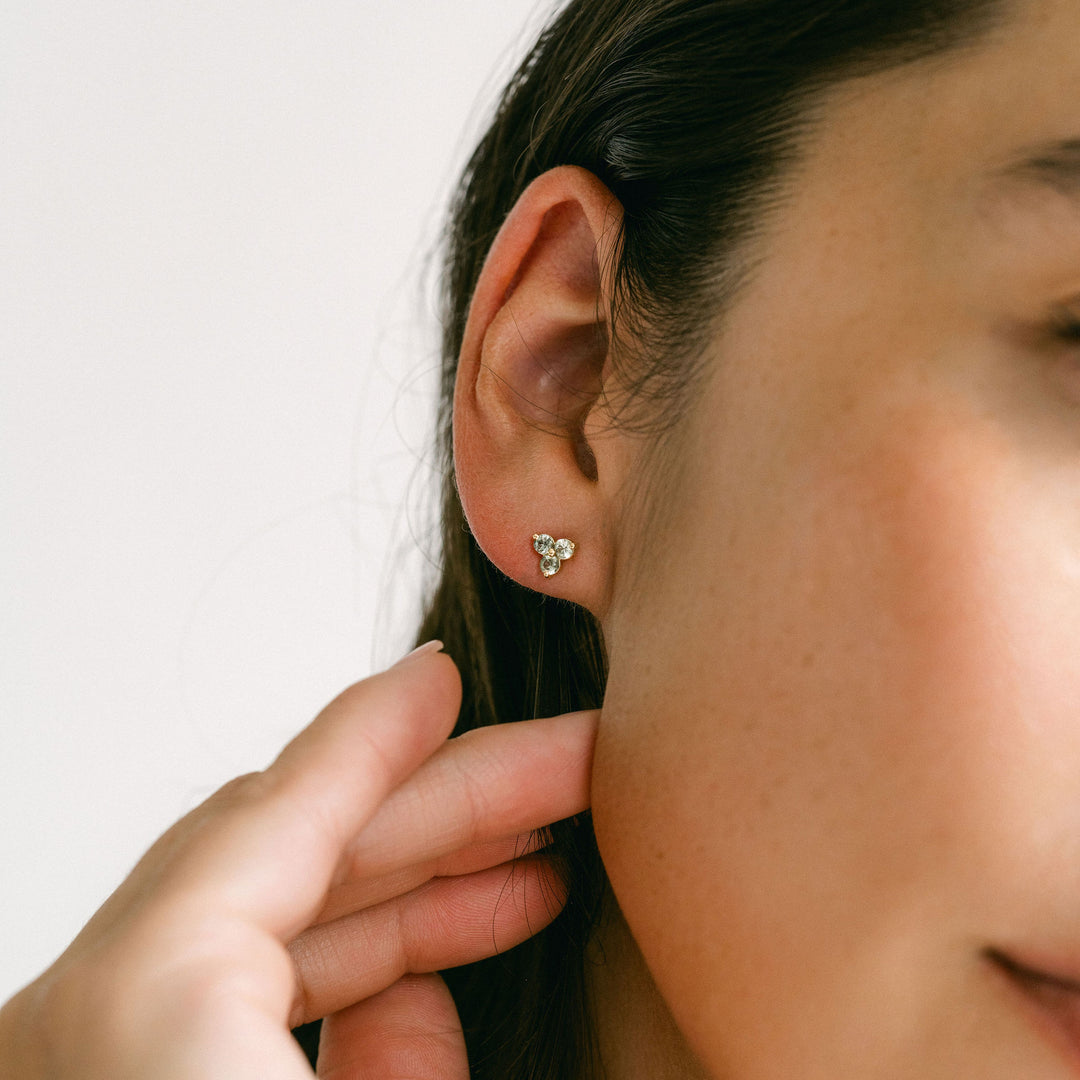 Round Light Green Sapphire Cluster Studs