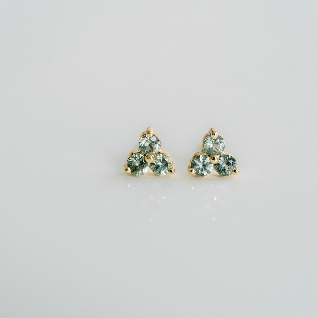 Round Light Green Sapphire Cluster Studs