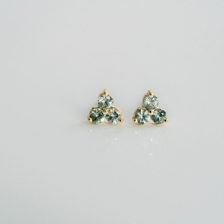 Round Light Green Sapphire Cluster Studs