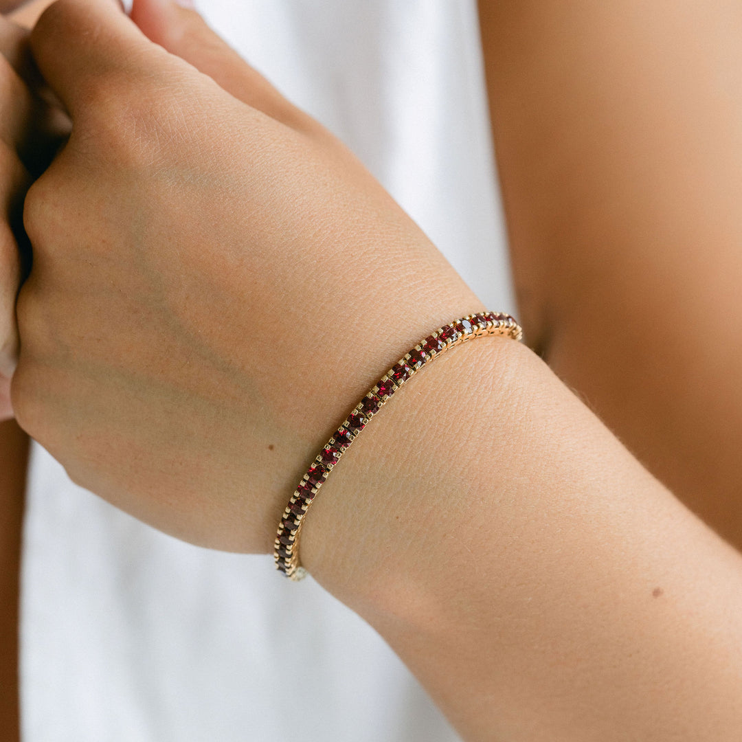 Round Ruby Tennis Bracelet With Flat Prongs