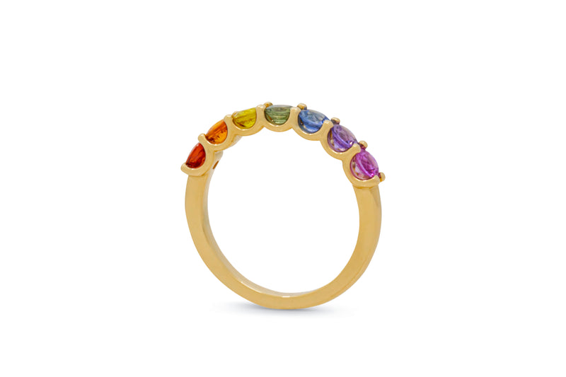 Rainbow Sapphire Fancy Band in support of LGBT+ communities 14k yellow gold