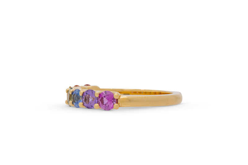 Rainbow Sapphire Fancy Band in support of LGBT+ communities 14k yellow gold