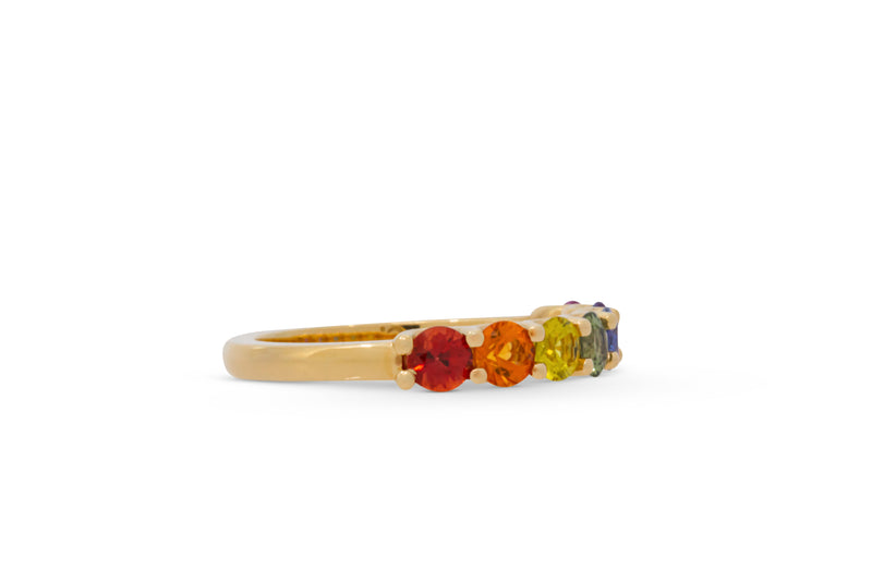 Rainbow Sapphire Fancy Band in support of LGBT+ communities 14k yellow gold
