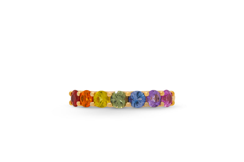 Rainbow Sapphire Fancy Band in support of LGBT+ communities 14k yellow gold