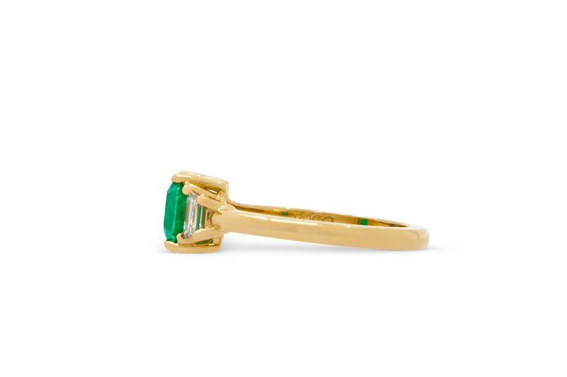 1.18ct. Emerald Cut Colombian Emerald Ring with Trapezoid Accents 14k Yellow Gold