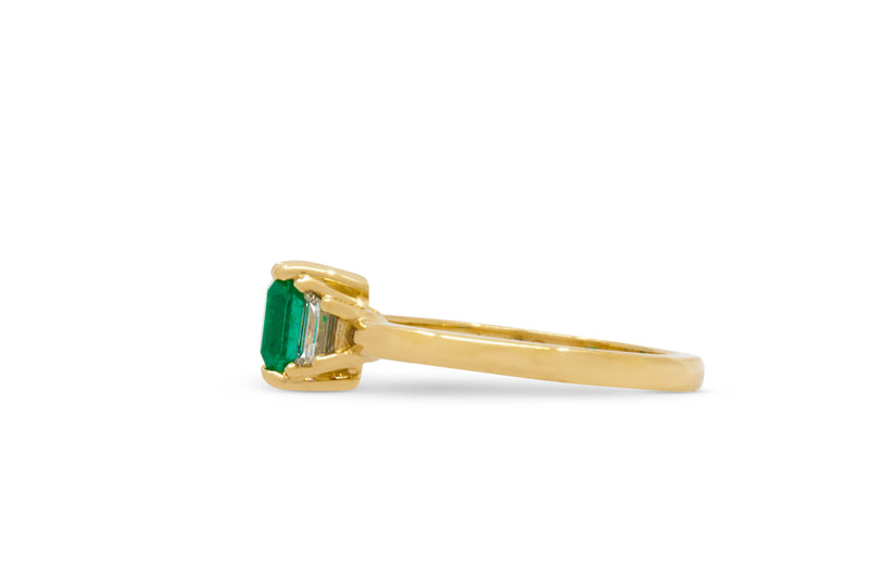1.09ct. Emerald Cut Colombian Emerald Ring with Trapezoid Accents 14k Yellow Gold