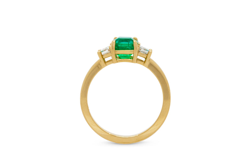 1.09ct. Emerald Cut Colombian Emerald Ring with Trapezoid Accents 14k Yellow Gold