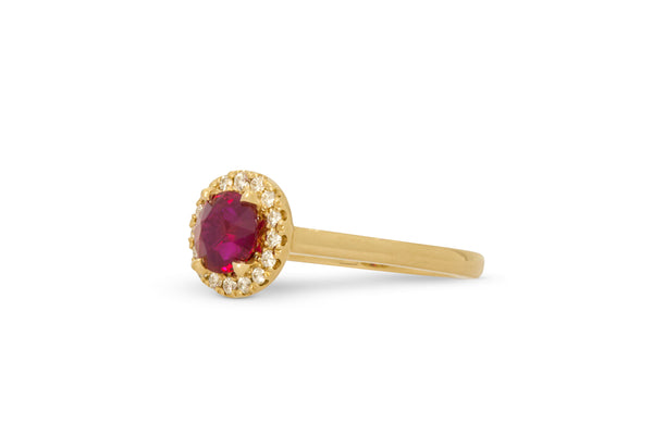 1.03ct. Round Ruby Ring with A Diamond Halo 14k Yellow Gold