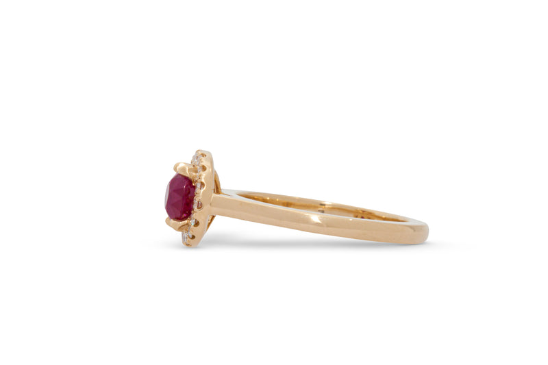 1.03ct. Round Ruby Ring with A Diamond Halo 14k Yellow Gold
