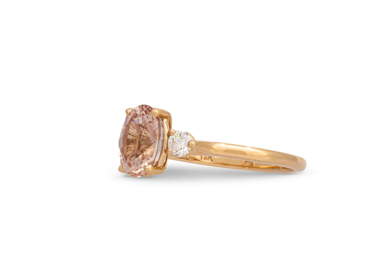 3.03ct. Oval Peach Sapphire Ring With Round Diamond Accents