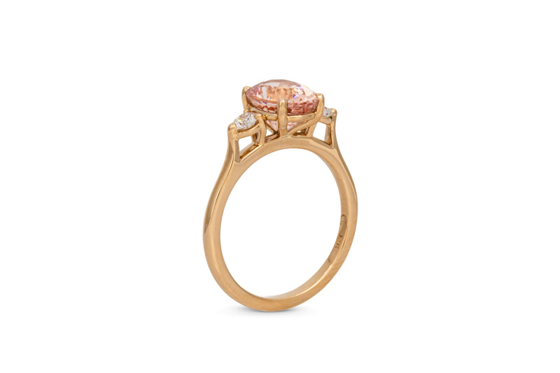 3.03ct. Oval Peach Sapphire Ring With Round Diamond Accents