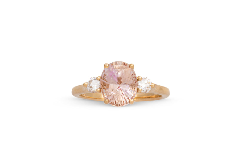3.03ct. Oval Peach Sapphire Ring With Round Diamond Accents