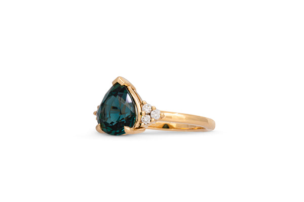 3.64ct. Dark Teal Pear Shape Sapphire Ring With Diamond Cluster Accents