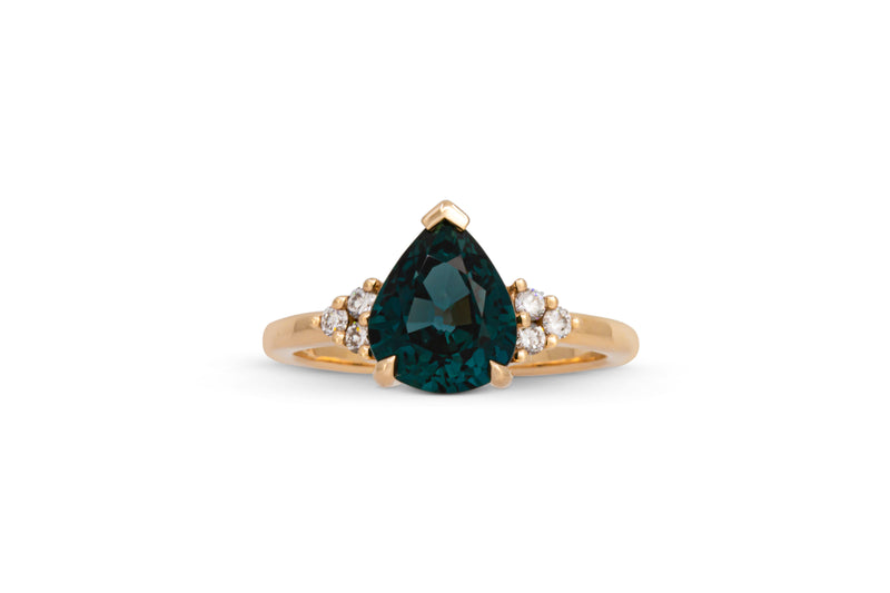 3.64ct. Dark Teal Pear Shape Sapphire Ring With Diamond Cluster Accents