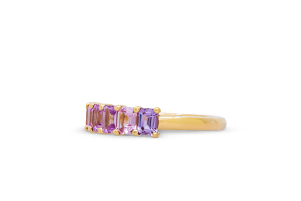 1.37ctw 6 Stone Pink Emerald Cut Sri Lankan Sapphire Gemstone Band 14k Yellow Gold