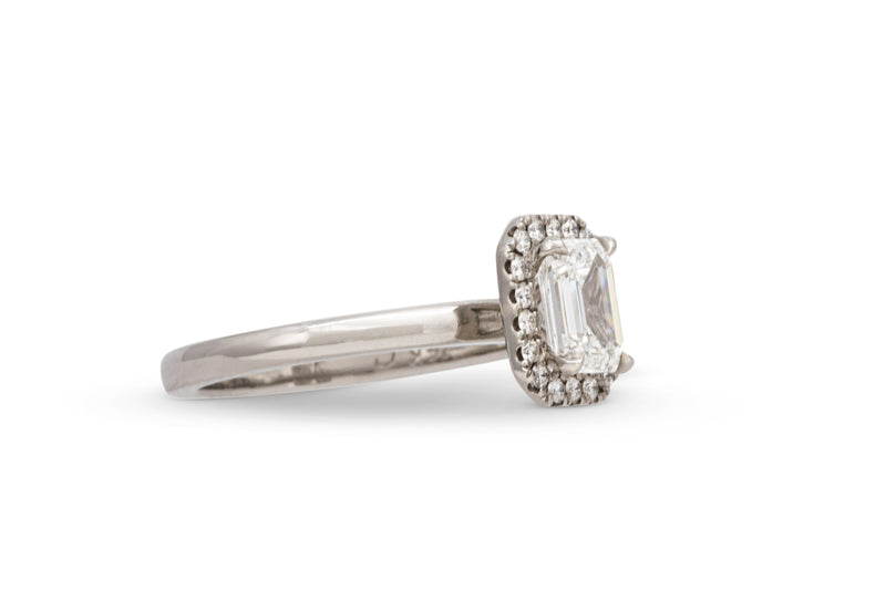 1.00ct. Approx. Emerald Cut Diamond Engagement Ring With A Diamond Halo 14k White Gold