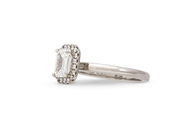 1.00ct. Approx. Emerald Cut Diamond Engagement Ring With A Diamond Halo 14k White Gold1.00ct. Approx. Emerald Cut Diamond Engagement Ring With A Diamond Halo 14k White Gold