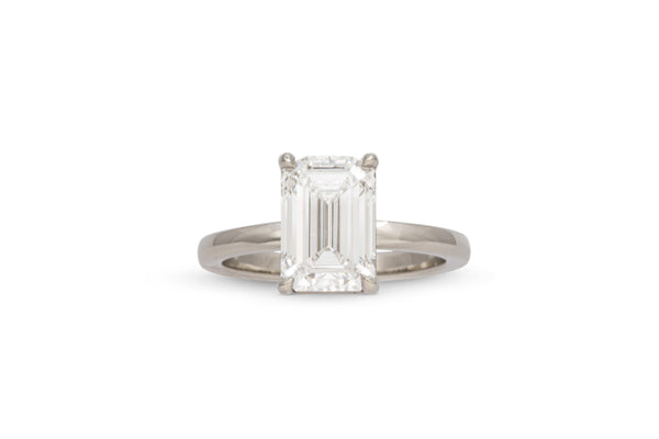 3.00ct. Approx. Emerald Cut Diamond Cavalier Solitaire Engagement Ring 14k White Gold